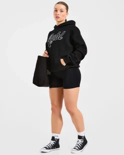 Script Embroidered Oversized Hoodie