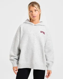 Varsity Minimal Logo Oversized Knitted Hoodie