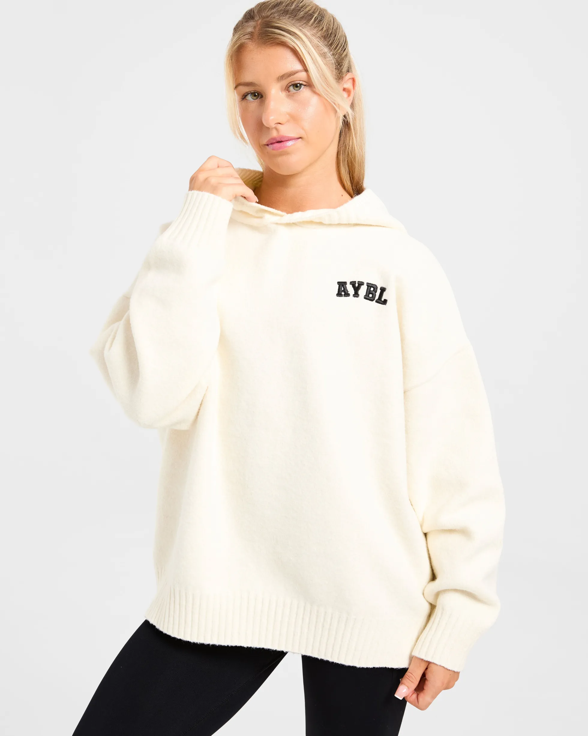 Varsity Minimal Logo Oversized Knitted Hoodie