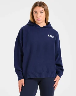 Varsity Minimal Logo Oversized Knitted Hoodie