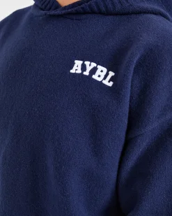 Varsity Minimal Logo Oversized Knitted Hoodie