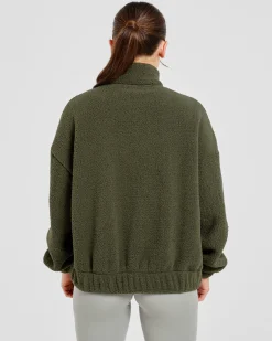 Varsity Oversized Fleece Zip Up Jacket