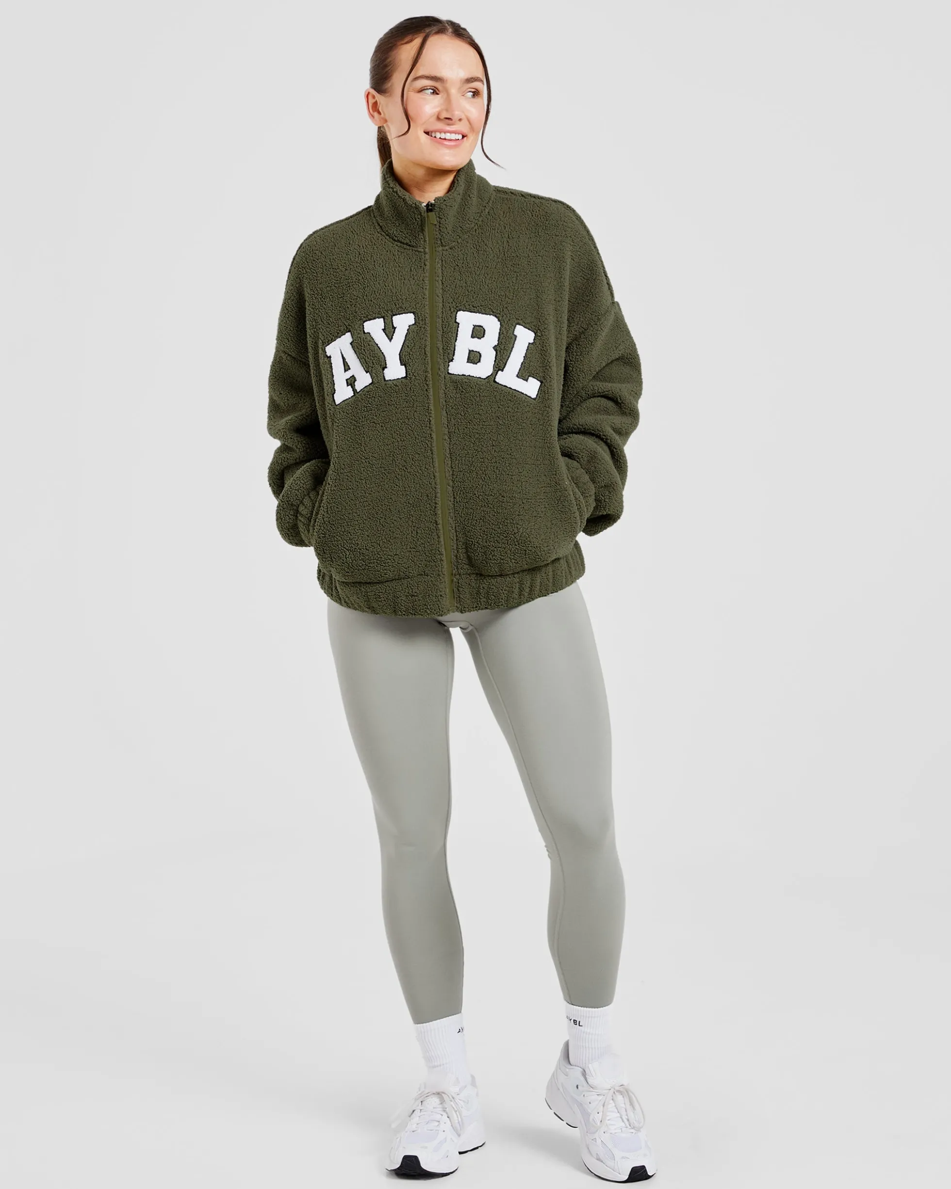 Varsity Oversized Fleece Zip Up Jacket