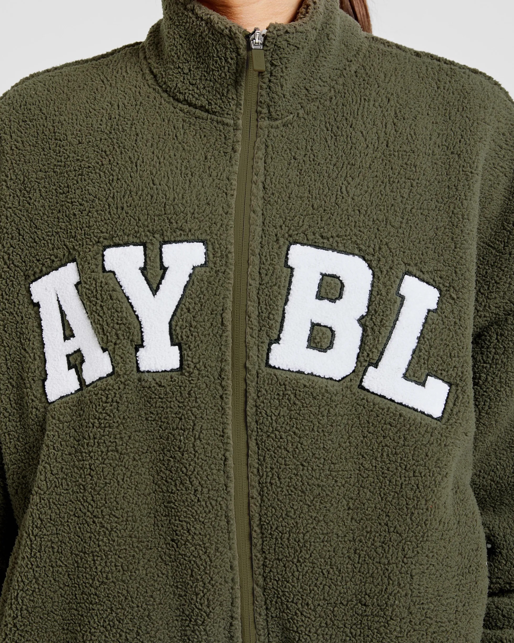 Varsity Oversized Fleece Zip Up Jacket