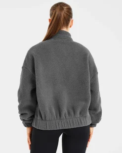 Varsity Oversized Fleece Zip Up Jacket
