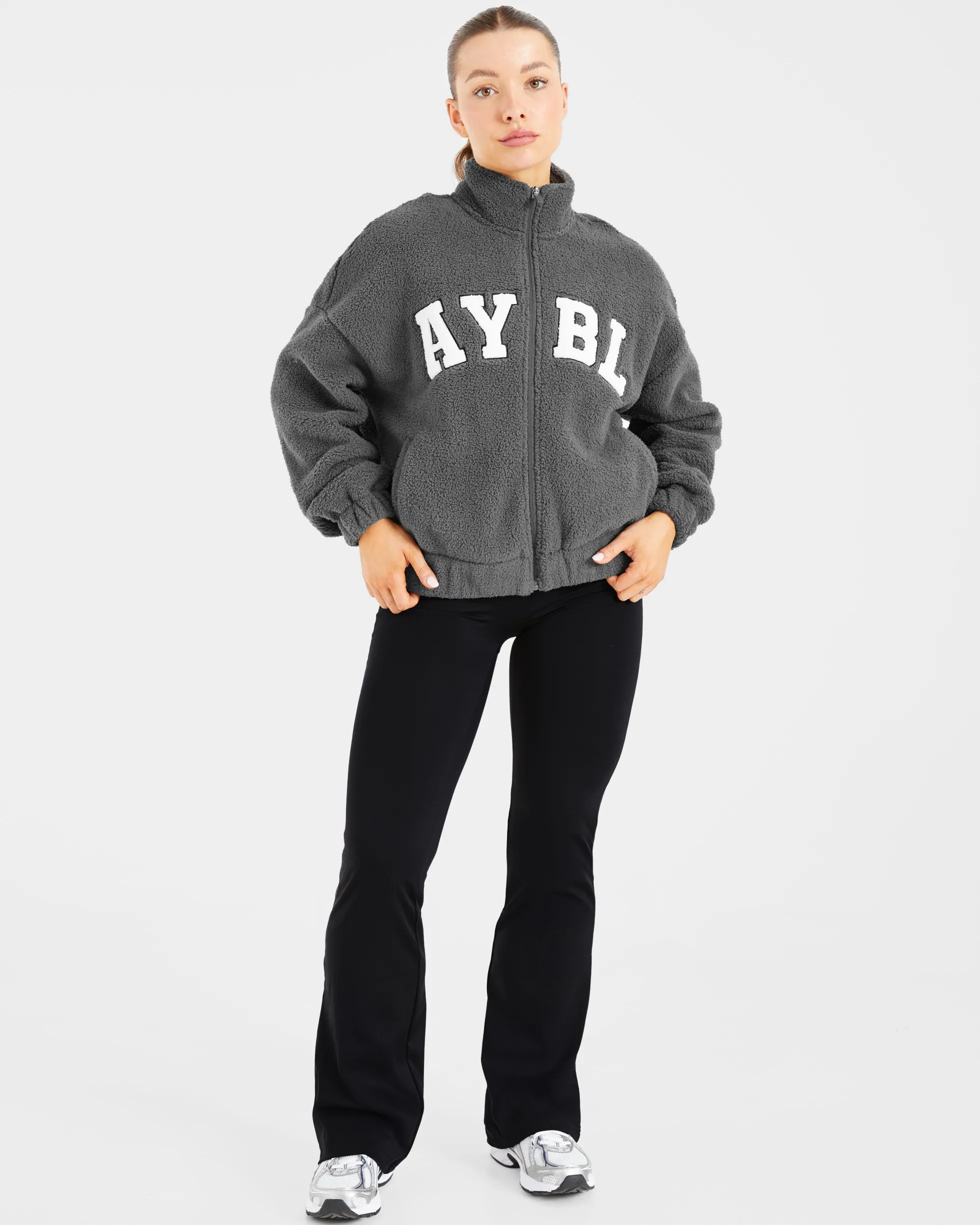 Varsity Oversized Fleece Zip Up Jacket