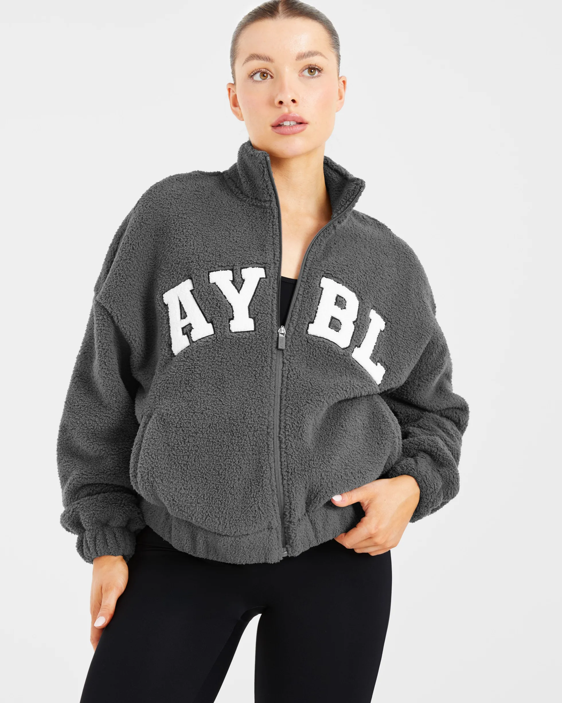 Varsity Oversized Fleece Zip Up Jacket