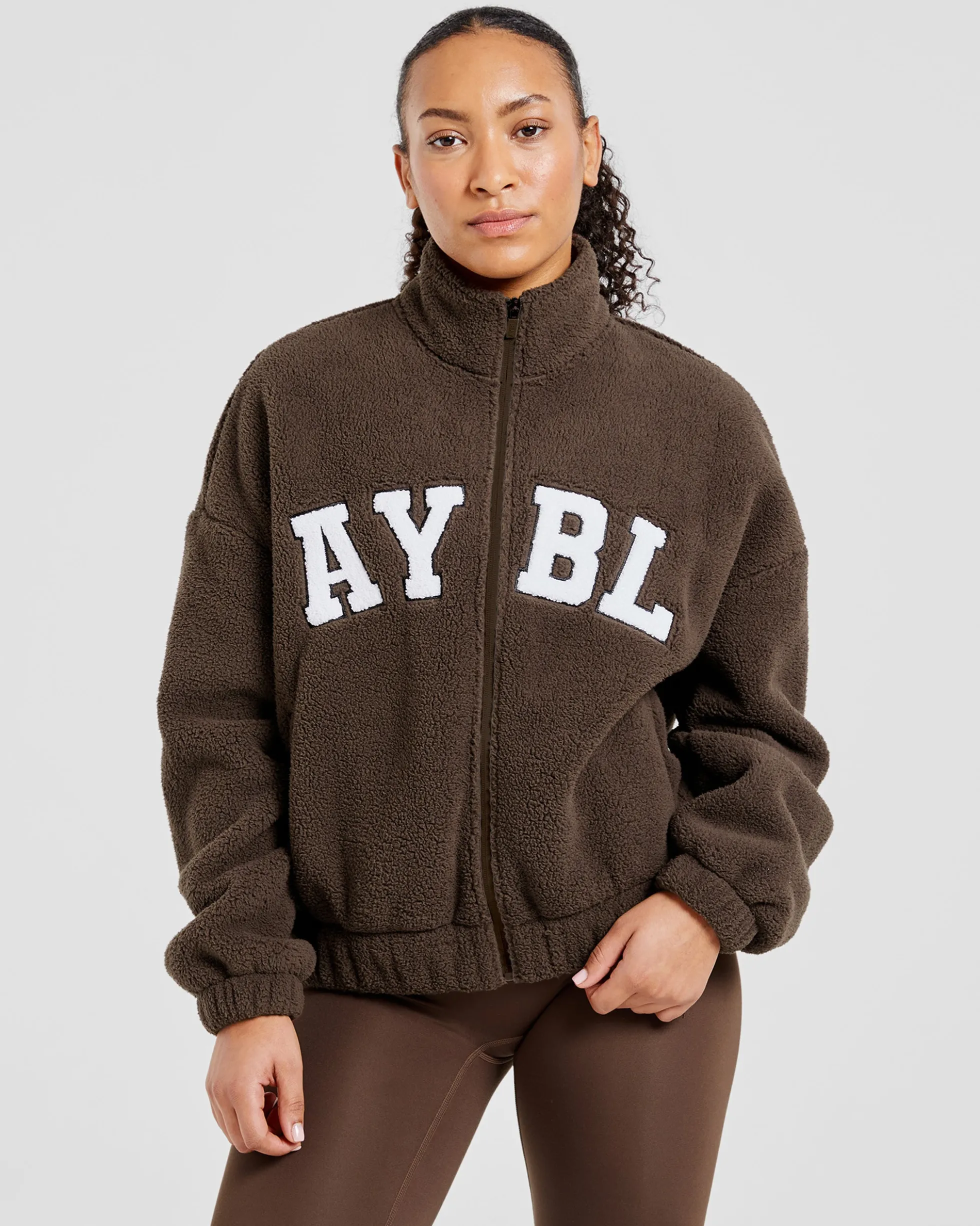 Varsity Oversized Fleece Zip Up Jacket