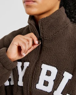 Varsity Oversized Fleece Zip Up Jacket
