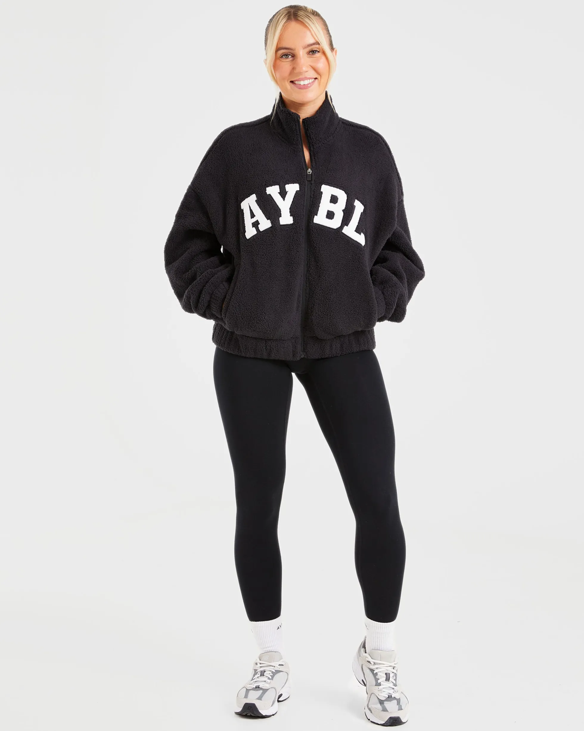 Varsity Oversized Fleece Zip Up Jacket