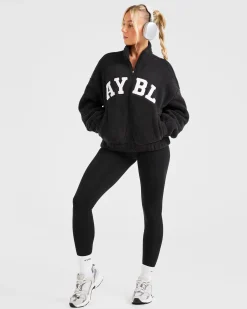 Varsity Oversized Fleece Zip Up Jacket
