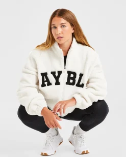 Varsity Oversized Fleece Zip Up Jacket